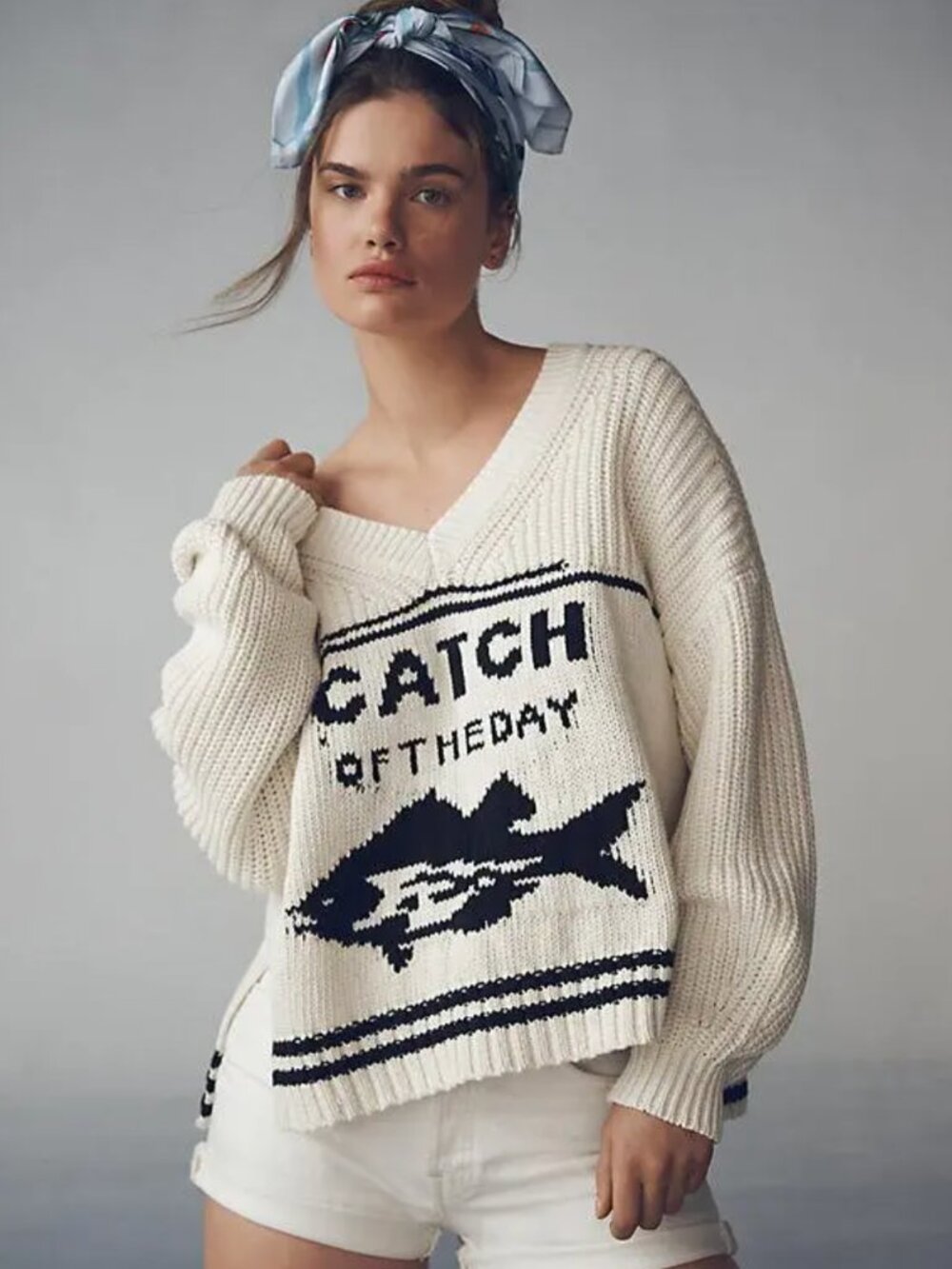 Maeve Anthropologie Catch of the Day V Neck Oversized Sweater Fisherman Ivory S